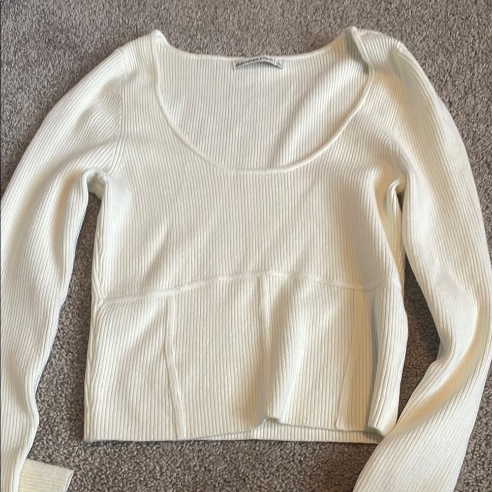Cream Ribbed Long Sleeve Top